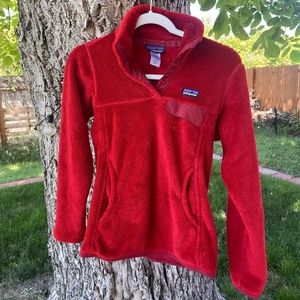 Cherry red Patagonia fuzzy fleece pullover